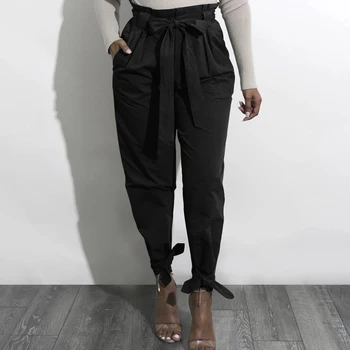 Sash Bandaj De Înaltă Talie Pantaloni Femei Streetwear 2020 Negru, Armata Verde Pantaloni Largi Pantaloni Harem Coreean Harajuku Pantaloni De Trening