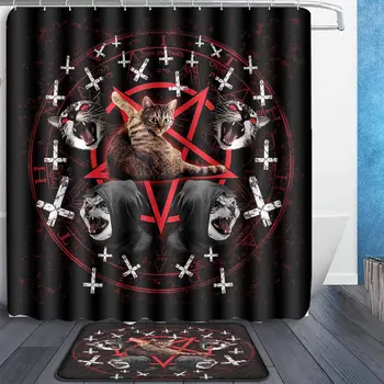 Satanic Cat Pentagrama Moartea Black Metal Perdea De Duș Numai