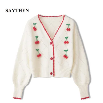Saythen Dulce Brodate Nou Single-Breasted Cardigan tricotat pentru Femei de Înaltă Talie V-Gât Pulover femei 2020 Toamna Haina de Iarna