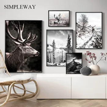 Scandinave Natura Peisaj De Iarna Poster De Imprimare Pădure De Munte Panza Pictura Cerb Arta De Perete Imagine Stil Nordic Decor Acasă