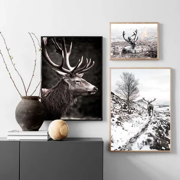 Scandinave Natura Peisaj De Iarna Poster De Imprimare Pădure De Munte Panza Pictura Cerb Arta De Perete Imagine Stil Nordic Decor Acasă