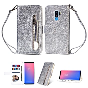 Sclipici flip portofel din Piele Telefon Mobil Caz pentru Samsung galaxy S8 S9 Plus S7 S6 Edge Nota 8 9 A5 2017 A6 J4 J6 2018 duos Acoperi