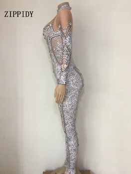 Sclipitoare Cristale Salopeta Sexy Pietre Body Stretch Femei Performanță Etapă Sărbători de lux, Costume de Dans Salopetă