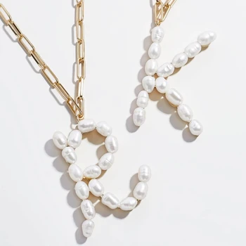 Scrisoarea a-Z Apă dulce Pearl Inițială Pandantiv Coliere Lanț Link-ul de Alfabet Colier pentru Femei Moda Bijuterii Cadou