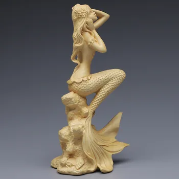 Sculptate manual din lemn sirena statuie，artă Modernă sculptura, Drăguț decorațiuni interioare, accesorii,figurine din lemn Masiv livrare gratuita