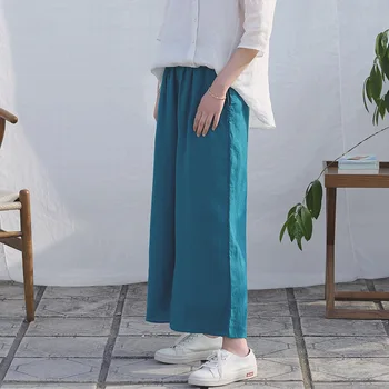 SCUWLINEN 2020 Primavara-Vara pentru Femei Pantaloni Vintage Liber Talie Elastic Dublu Strat Ramie Toate-meci de Pantaloni Largi S1030