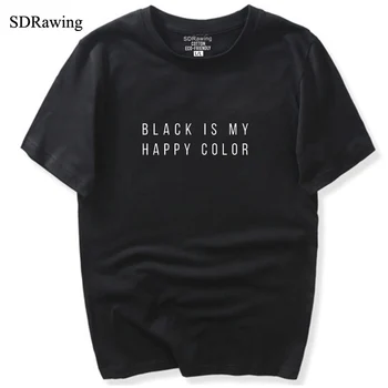 SDRawing Negru Mi-E Fericit de imprimare Color pentru Femei brand tricouri Topuri Tricouri Casual cu Maneci Scurte o gât t camasi de Noapte Club de Îmbrăcăminte