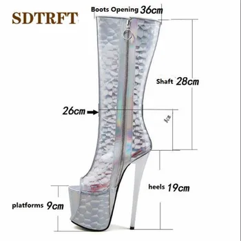 SDTRFT Moda 20cm subțire tocuri Stiletto femeie Vară Coool Peep Toe Genunchi-cizme înalte pompe de platforma doamnelor transparent SM pantofi
