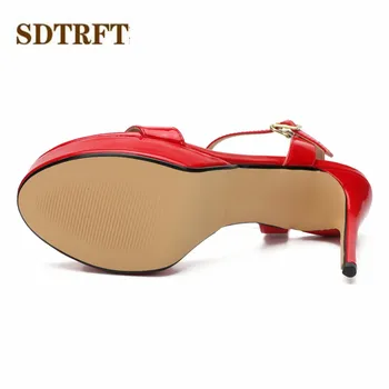 SDTRFT US14 15 16 17 18 19 Femei Crossdress Sandale Elegante Vara 14cm Tocuri subtiri de Mare Bandă Îngustă Pantofi Peep Toe Catarama pompe