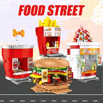SEMBO City Street View Blocuri Prieteni Hamburgeri Magazin de inghetata Camion Magazin de produse Alimentare de Cărămizi Casa de Jucarii Pentru Copii