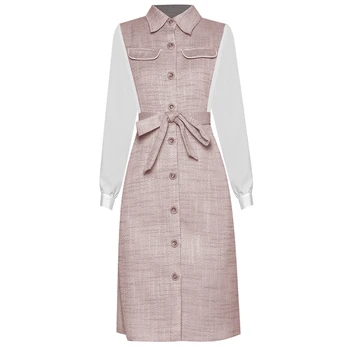 SEQINYY Office Lady Dress 2020 Toamna Iarna Nou Design de Moda Femei Țese Buzunar Genunchi Rochie Curea de Înaltă Calitate Pista