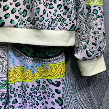 SEQINYY Set Casual de Toamnă de Primăvară de Moda Noua de Design 2020 Femei Pulover + Pantaloni Midi Vintage Flower Leopard Verde Violet Print