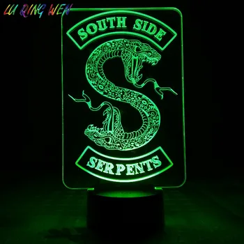 Seriale TV Riverdale Partea de Sud Șerpi Șarpe Logo-ul Led Lumina de Noapte Decor Dormitor Prieten Cadou de Ziua Lampă de Masă Lumină de Noapte