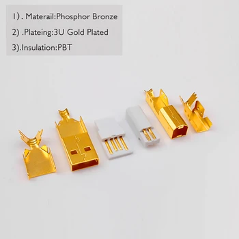 Set bronz Fosforos USB a-B Lipit Adaptor Plug ,24k 3U Placat cu Aur Hifi Pentru Diy cablu USB
