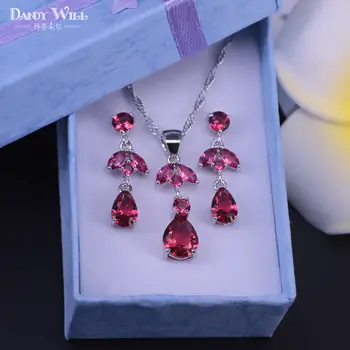 Set de bijuterii pentru femei de culoare de argint colier cercei set bijuterii mireasa pere tăiate rose red cristal bijuterii set cadou pentru petrecere