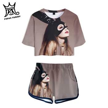 Set de două Piese Scurte 3D Gâfâi Ariana Grande tricou 3D Femei Seturi minunate de Rouă buric Topuri și Pantaloni scurți Pot fi vândute într-o singură bucată