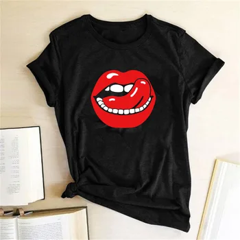 Sexy Buze Roșii de Imprimare Femei T-Shirt cu Maneci Scurte O Gât Pierde Vara Amuzant Femme T-shirt 2020 Teuri Topuri Haine Mujer Camisetas