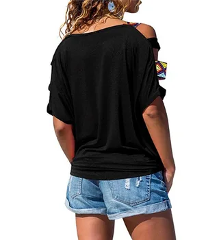 Sexy de Pe Umăr Albastru Tricou Femei 2019 Plajă de Vară Casual, Boho Tricou Vrac Tee Cămașă Femme Topuri Femeie T-shirt Haine