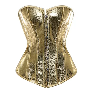 Sexy faux din piele corset lenjerie sutien top Steampunk gotice punk corset burlesc plus dimensiune club de noapte costum de aur feliuta