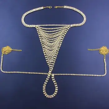 Sexy Lanț de Bijuterii Piatra de Cristal Bikini Gstring Thong pentru Femei Bling Stras Chilot lenjerie de Bijuterii Burta Talie Lanț