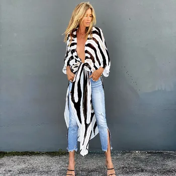 Sexy Model Zebra Șifon Bluza Ins Stil Cămăși Lungi Print Kimono Plus Dimensiune Haine De Femei De Moda De Vara Topuri Rochie A790