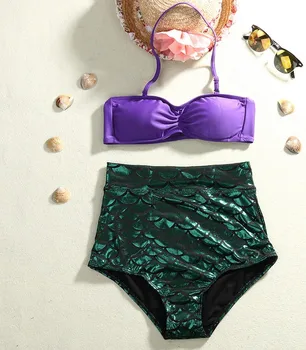 Sexy mă înec Poarte Femeile Costum Cosplay Coada de Sirena 2Pics Talie Înaltă Frumoase Bikini Doamnelor Înot Plaja de Nisip Haine de sex Feminin