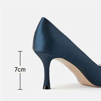 Sexy Stilet Femei Pompe Din Piele Navy Satin Pantofi Cu Tocuri De Femeie 2020 Designer De Brand Cristal Stras Pantofi De Partid