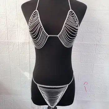 Sexy Stras sutien lenjerie de corp mare lanț set pentru femei de moda de cristal bijuterii lanț sutien lanț și setul de lenjerie de corp