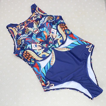 Sexy, vintage print floral puncte de vânzare cu dungi gât înalt firul albastru gratuit de brand fată o singură bucată 2019 femei x27s costume de baie costume de baie costum
