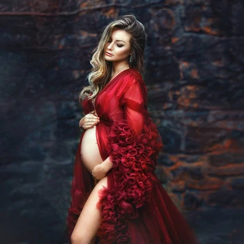 Sexy Visiniu Chic Pufos Tul Halate Personalizate De Maternitate Tul Rochii 2020 Rochie Pentru Sedinta Foto Femei Lungă Pur Tul Rochie