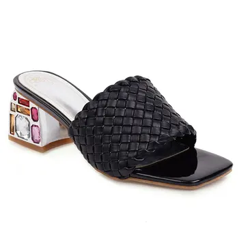 Sgesvier dimensiuni Mari 33-48 moda femei papuci tocuri groase deget de la picior pătrat doamnelor pantofi de vara 4 culori catâri pantofi