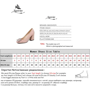 SGESVIER Pantofi cu Toc pentru Femei Platforma Square Toe Toc Gros Stras Pompe de zi cu Zi Dulce de sex Feminin pantofi la comandă Dimensiune 34-43 OX241