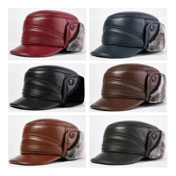 SHALUOTAOTAO Bărbați Capac Plat din Piele Hat Tendință piele de Oaie de Calitate Militare Pălării Îngroșa Termică Catifea Căști de Brand Capace