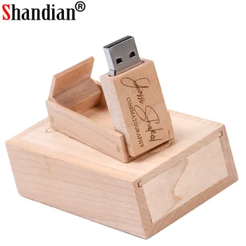 SHANDIAN (gratuit logo-ul personalizat) din Lemn USB+ cutie Unitate Flash USB pendrive 4GB 8GB 16G de Memorie de 32GB card de fotografie de nunta cadou