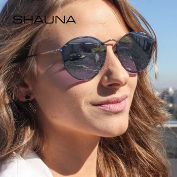 SHAUNA Femei Clasic femei ochelari de soare Moda Rotund 90 de Oamenii lui de Acoperire Oglinda Nuante