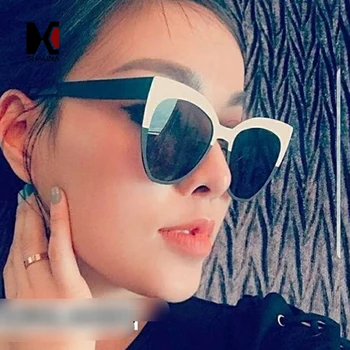 SHAUNA Moda Dublu Culoare Cadru Metalic Femei ochelari de Soare Ochi de Pisica UV400