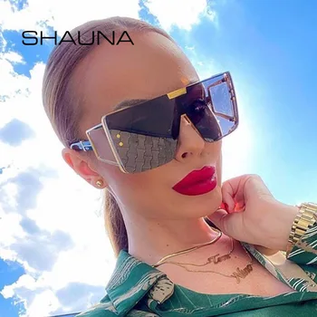 SHAUNA Supradimensionat Flat Top Retro de Metal Punk ochelari de Soare Vintage-O Bucată Pătrat Ochelari de cal Nuante UV400