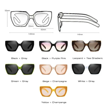 SHAUNA Supradimensionat Uri Populare Pătrat ochelari de Soare