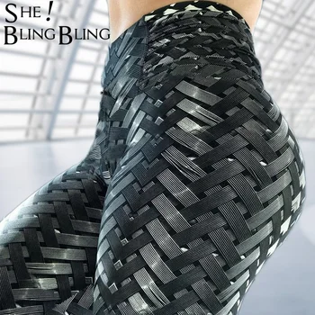 Sheblingbling Negru Țese Tipărite Femei Fitness Jambiere Push-Up Antrenament Legging Lega Elastic Talie Mare Doamnelor Sportive Pantaloni