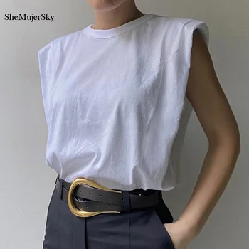 SheMujerSky Femei O-neck fără Mâneci Bluza de Vară 2020 Moda Topuri Tricouri Largi