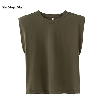 SheMujerSky Femei O-neck fără Mâneci Bluza de Vară 2020 Moda Topuri Tricouri Largi