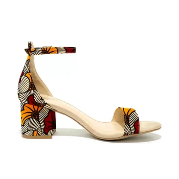 Shenbolen 2020 Femei sandale ankara imprimare tocuri sandale femei tocuri inalte pătrat petrecere pantofi de moda din africa ankara pantofi de imprimare