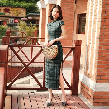 SHENG COCO de Mătase Satin Grila Cheongsam Rochii de Epocă Clasic Zăbrele Qi Pao Femeie Chineză Rochie Vestidos Qipao Stil Oriental