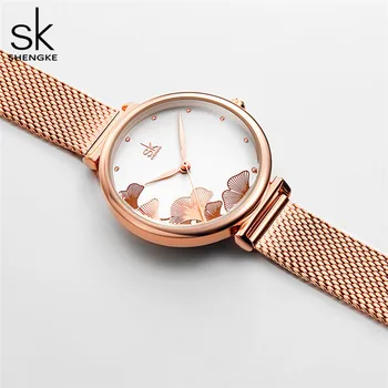 Shengke de Lux de Top pentru Femei Brand Ceas Design Unic Floare Mare Dial Cuarț ceasuri Plasă de Bandă de Oțel rezistent la apă Ceas de mână de sex Feminin