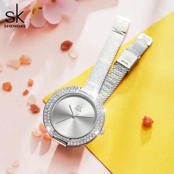 Shengke femei de Lux ceasuri de argint subțire cureaua ceasului de 38 mm, Cadran Mare doamnelor ceas Cuarț Japoneză reloj mujer zegarek damski