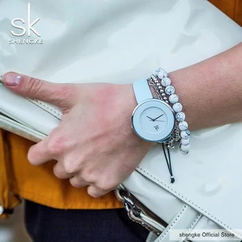 SHENGKE Moda Albastru Minimalist Femei Ceasuri de Lux SK Rochii de Ceas Cuarț Ceasuri din Piele Doamnelor Ceas de Ceas Reloj Mujer