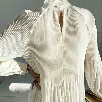 SHENGPALAE Bluza Eleganta pentru Femei Primavara 2021 Nou Stand de Guler Cutat Micro Transparent Culoare Solidă Lantern Maneca Feminin 5A129