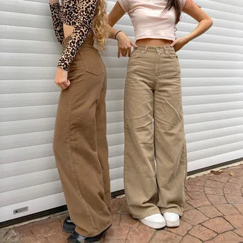 SHENGPALAE Noua Moda de Înaltă Talie pantaloni de Catifea cord Drept Tub Casual Pantaloni Largi Picior Pantaloni Streetweat În Toamna Iarna 2021 5A643