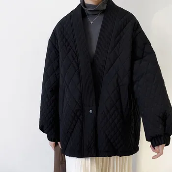 SHENGPALAE V-neck Argyle Parka Coat pentru Femei Toamna Iarna 2020 Nou Single Pieptul de Mari Dimensiuni Bumbac Sacou Captusit din Bumbac 5A755