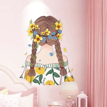 [SHIJUEHEZI] Fată de Desene animate Autocolante de Perete DIY Păpădia Flori Murală de Stickere pentru Camera Copilului Dormitor Copii Acasă Decorare